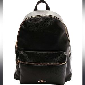 NWT Coach Leather Charlie Backpack Black with Gold Hardware Full Size